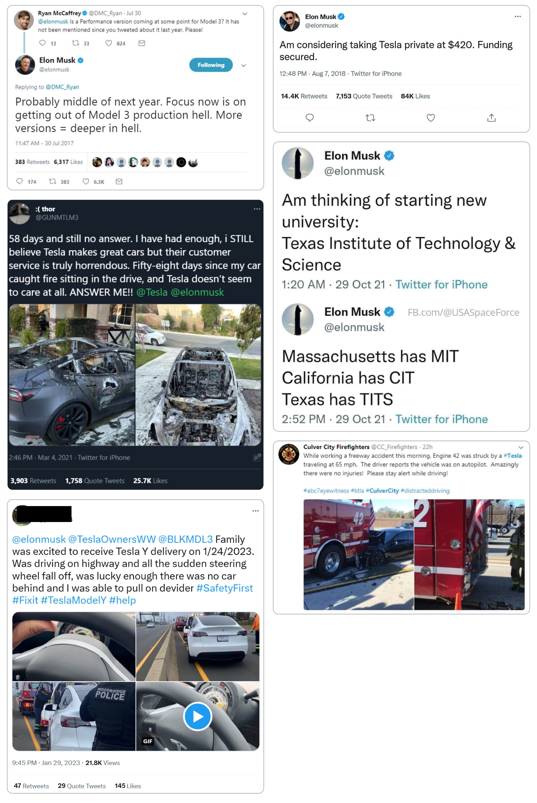 A group of tweets about Tesla
