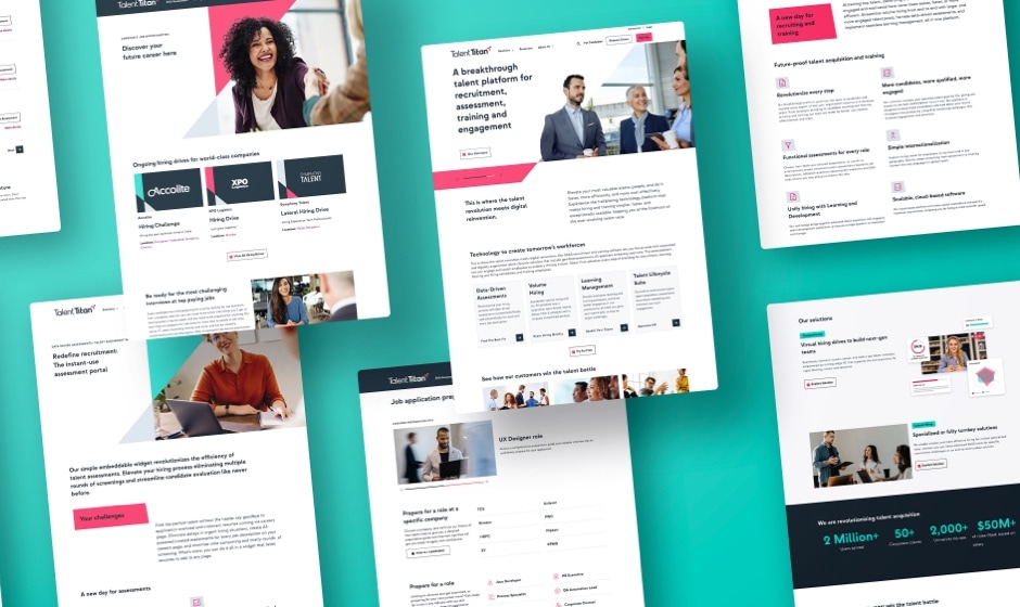 A collage of the different web pages designed for Talent Titan