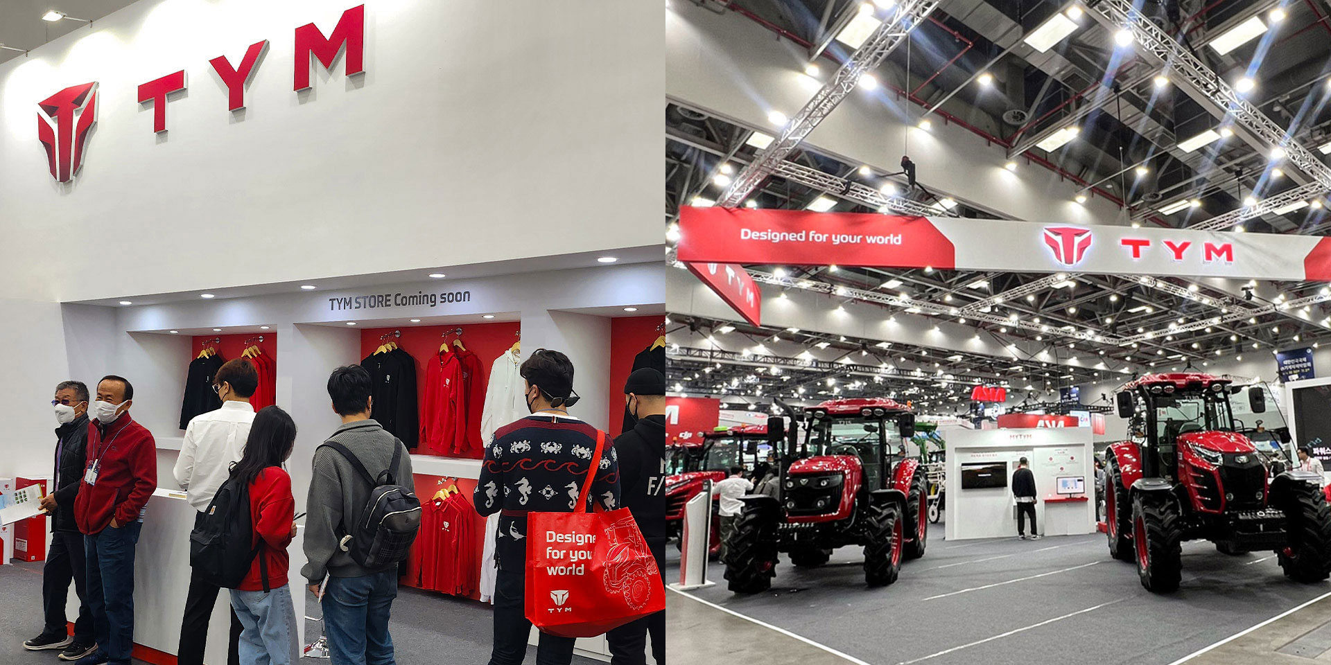 The global TYM team at the EIMA conference representing the TYM brand in Kiemsta. The banner designs were created by MBLM.