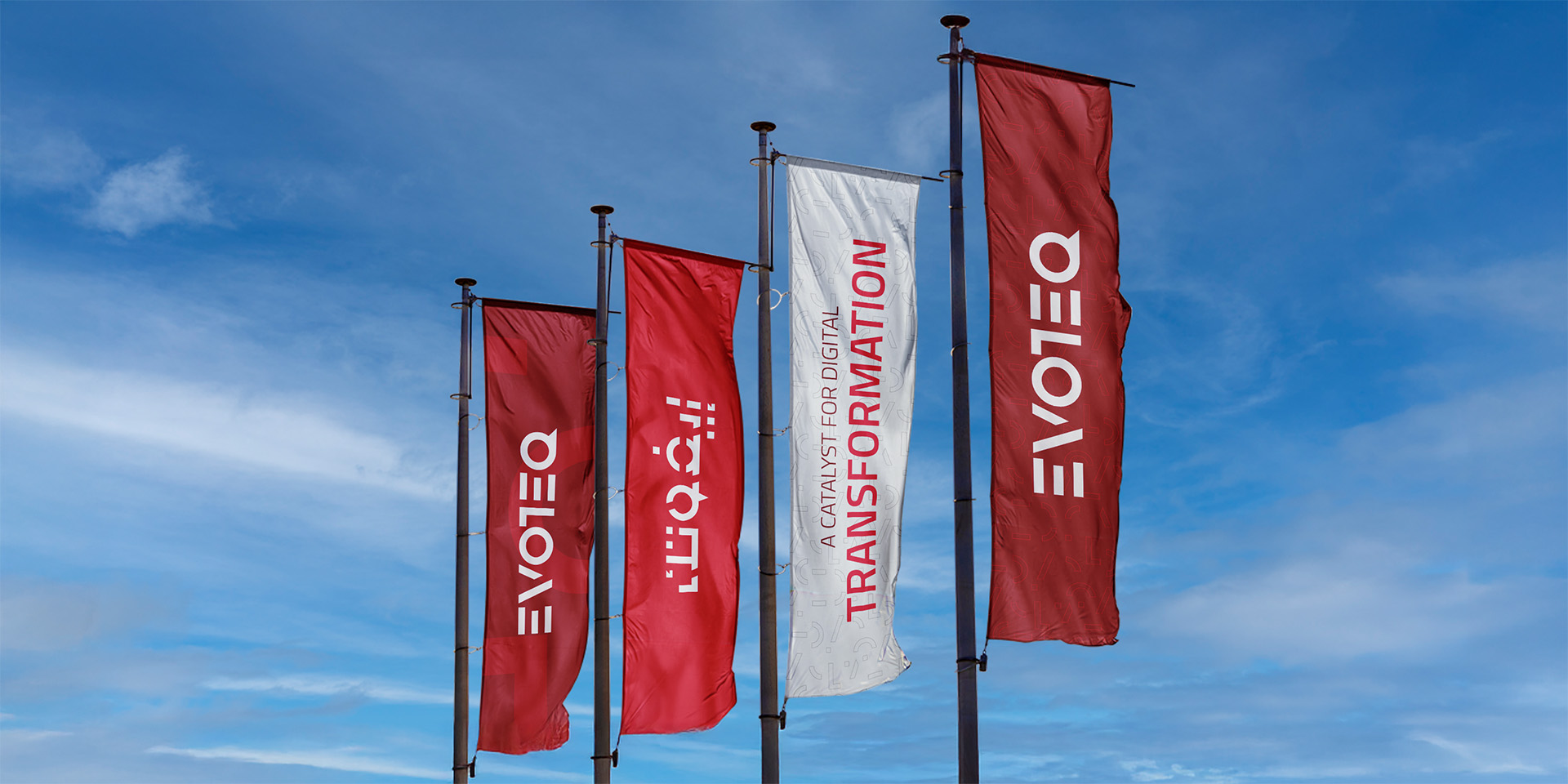 Branded flags that MBLM designed and created for Evoteq’s outdoor branding material requirements