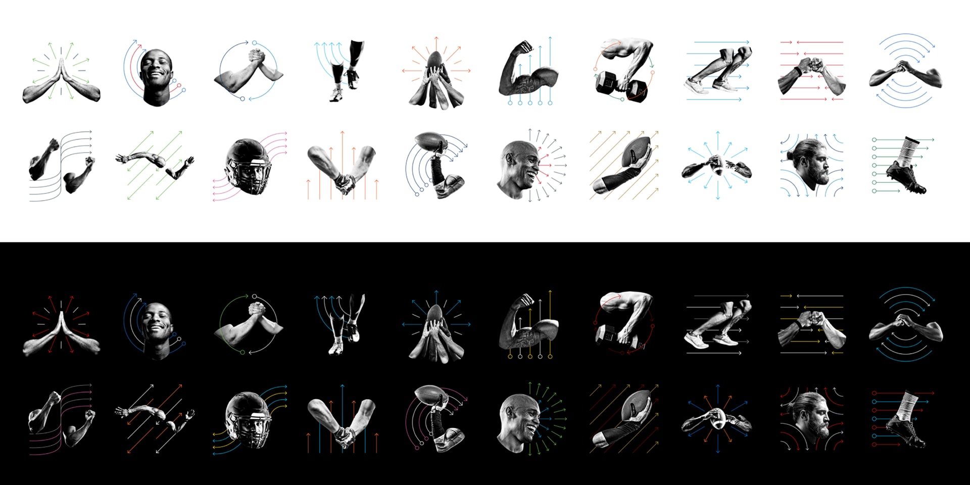 A vibrant display showcasing graphics in diverse shapes and bright colors.