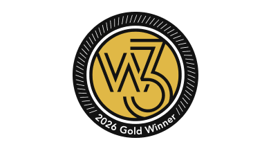 Circular gold and black badge featuring "W3" in the center and the text "2026 Gold Winner" at the bottom.